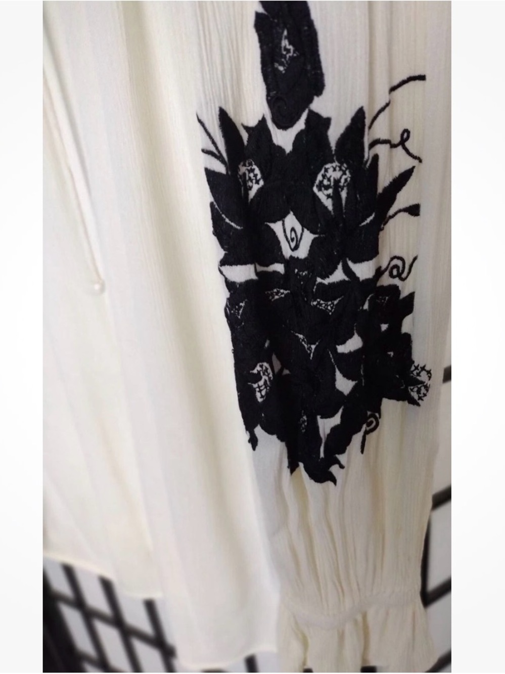 Free People Tusalossa Cream Peasant Blouse with Black Floral Embroidery - Picture 2 of 3